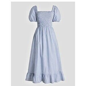 J. Crew Factory Striped Puff Sleeve Midi Dress Light Blue S